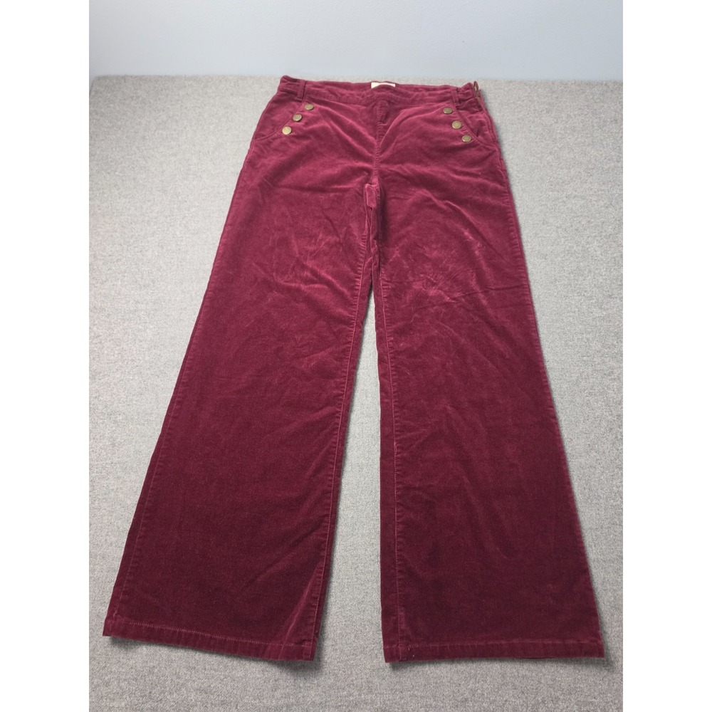 ModCloth Sailor Corduroy Pants Womens L Burgundy Wide Leg Retro High Rise Pocket